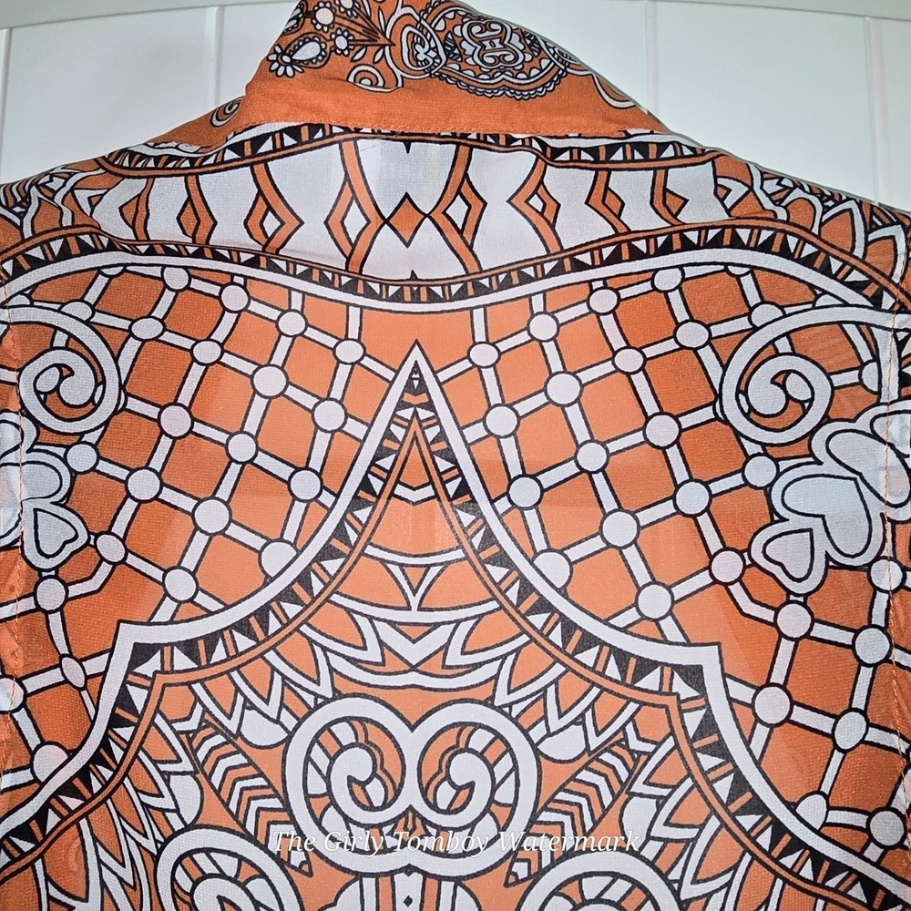 University of Texas Longhorns Orange Geometric Print Sleeveless Duster Vest L XL - Picture 9 of 16